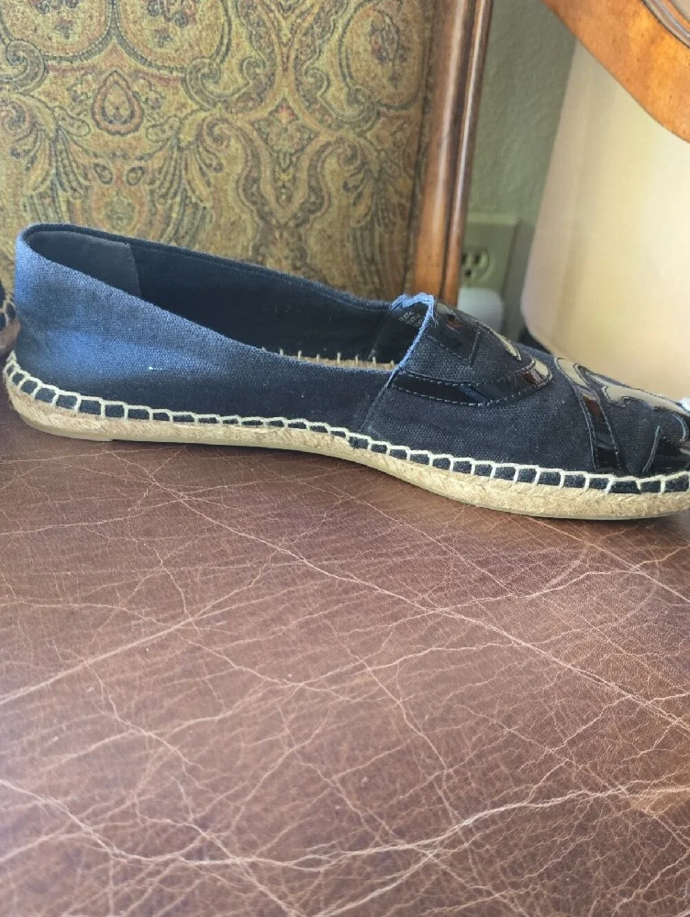 Tory Burch Black Espadrille Flats with Logo Appliqué